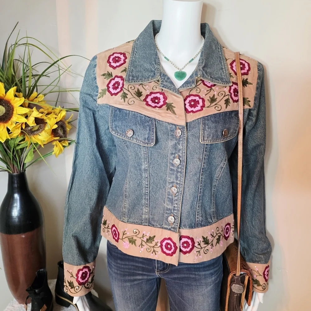 Vintage Dorman Burns Cowgirl Embroidered Denim Jacket Floral Western Boho - Picture 3 of 6